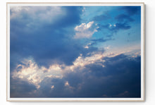 Load image into Gallery viewer, Minimalist photograph of a wide open blue Athens sky with drifting cloud formations