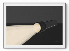 Load image into Gallery viewer, Riso art print of a flashlight in graphic black and white, minimal layered illustration
