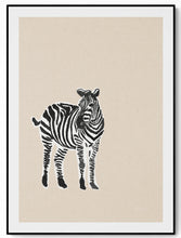 Load image into Gallery viewer, Riso art print — zebra in warm beige, bold graphic illustration — NEAT Stockholm
