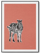 Load image into Gallery viewer, Riso art print — zebra in soft pink, bold graphic illustration — NEAT Stockholm
