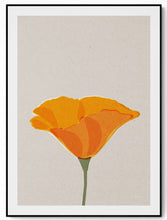 Load image into Gallery viewer, Riso art print of a Californian poppy in warm saturated layered colour, hand-drawn minimalist illustration
