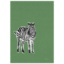 Load image into Gallery viewer, Riso art print — zebra in deep green, bold graphic illustration — NEAT Stockholm
